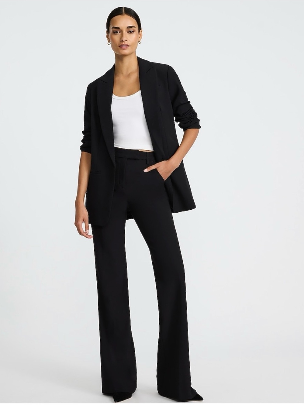 Express Women’s Editor Studio Stretch Twill High Waisted Slim Flare Pant Black - Picture 3 of 6